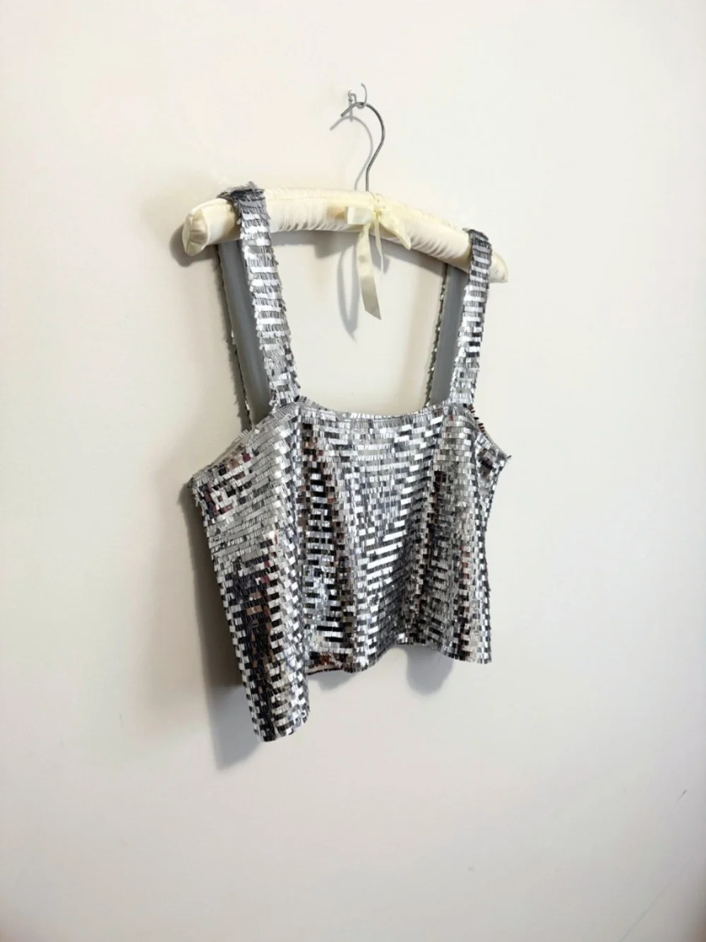 Zara Silver Disco Crop Tank Top L - Picture 4 of 4